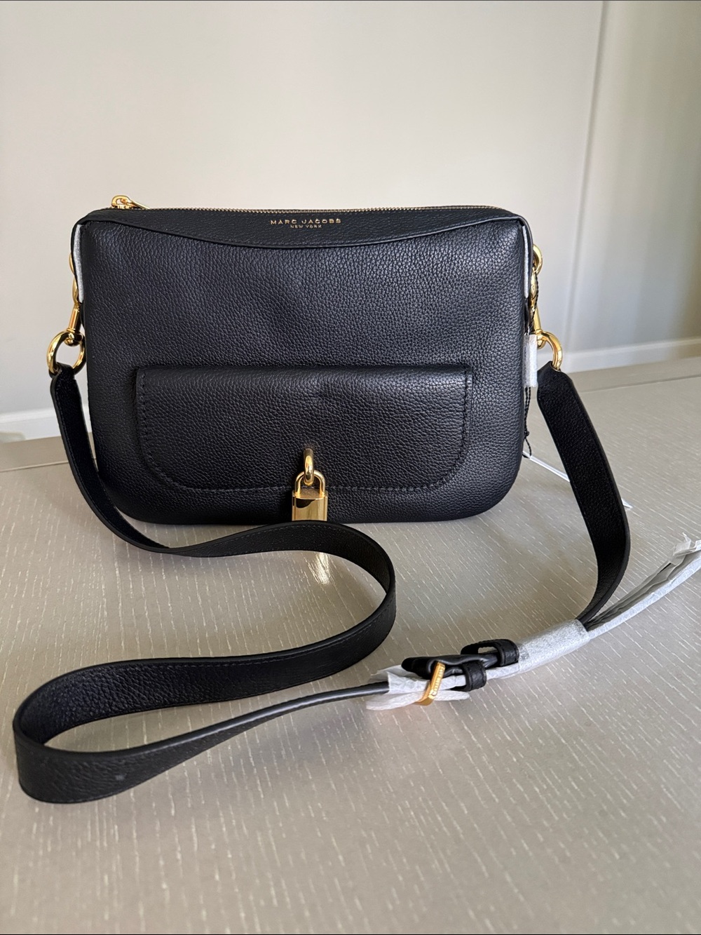 Marc Jacobs Black Leather Crossbody Bag with Gold Hardware, Black color NWT